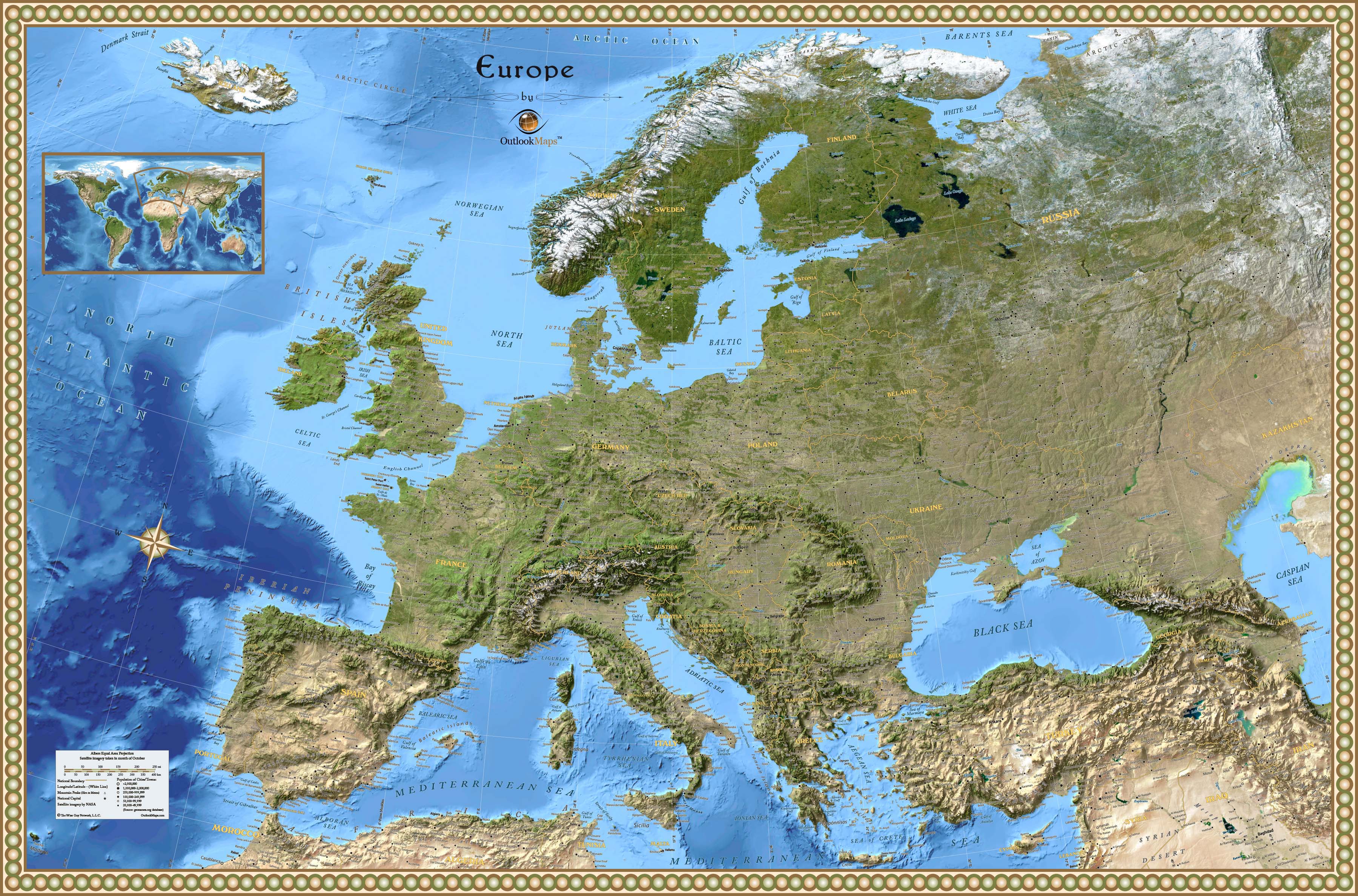 Large Detailed Satellite Map Of Europe Europe Maps Land Maps Of - IMAGESEE