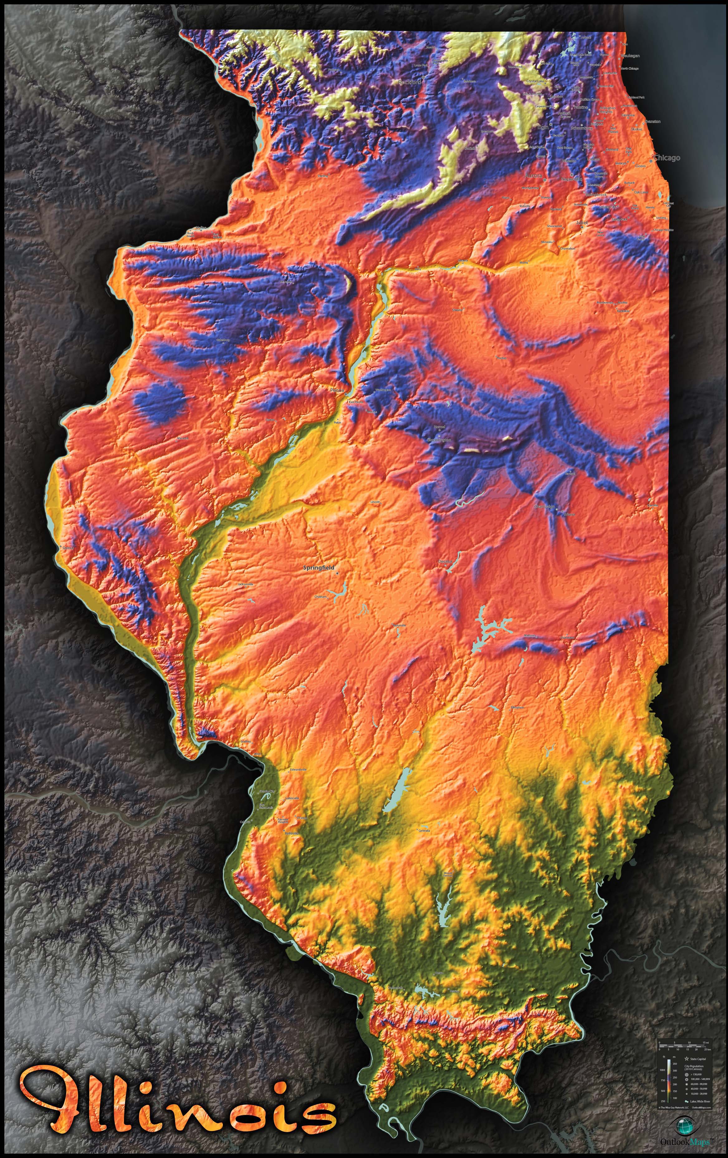Illinois Topo Wall Map by Outlook Maps MapSales