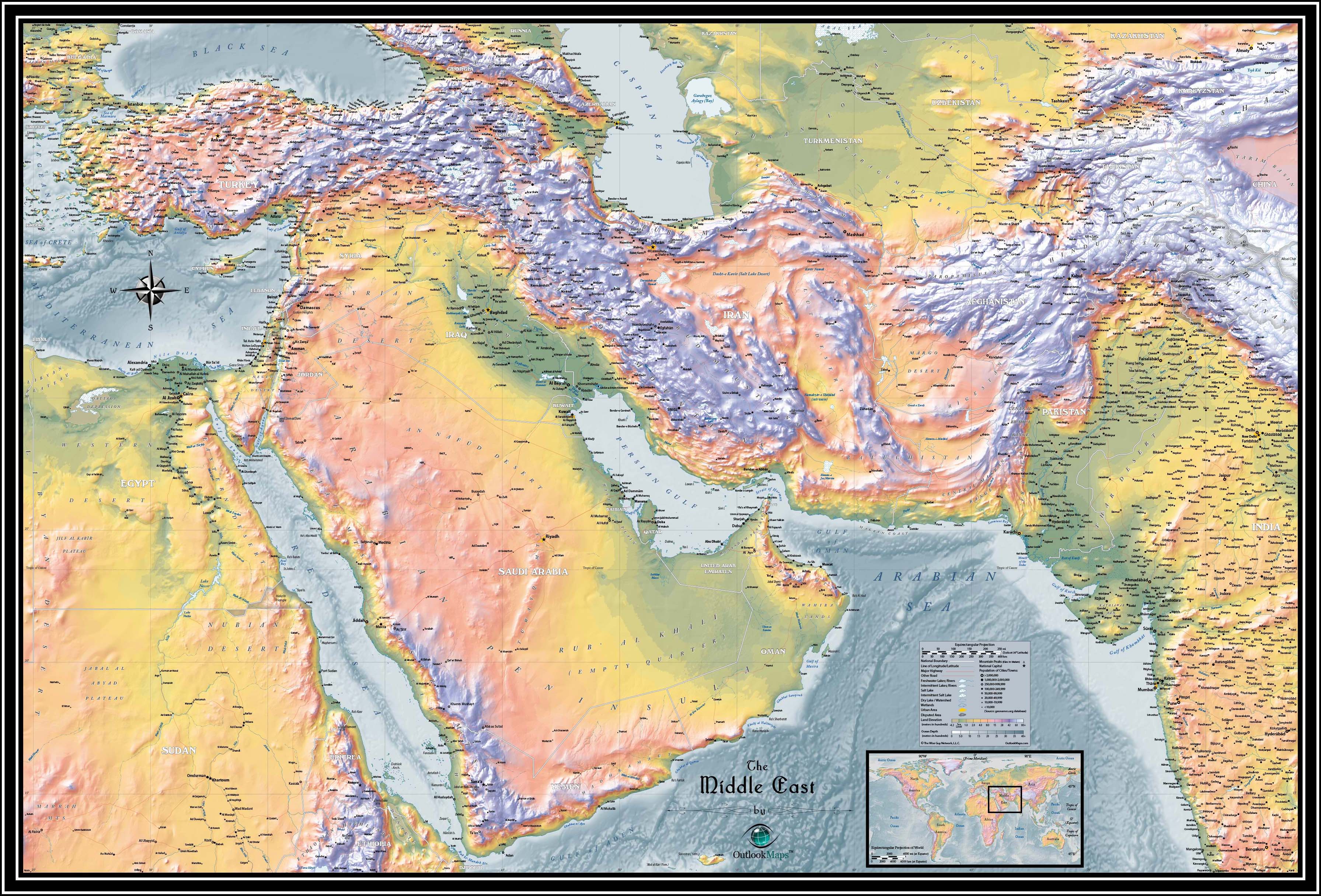 Middle East Physical Wall Map By Outlook Maps MapSales