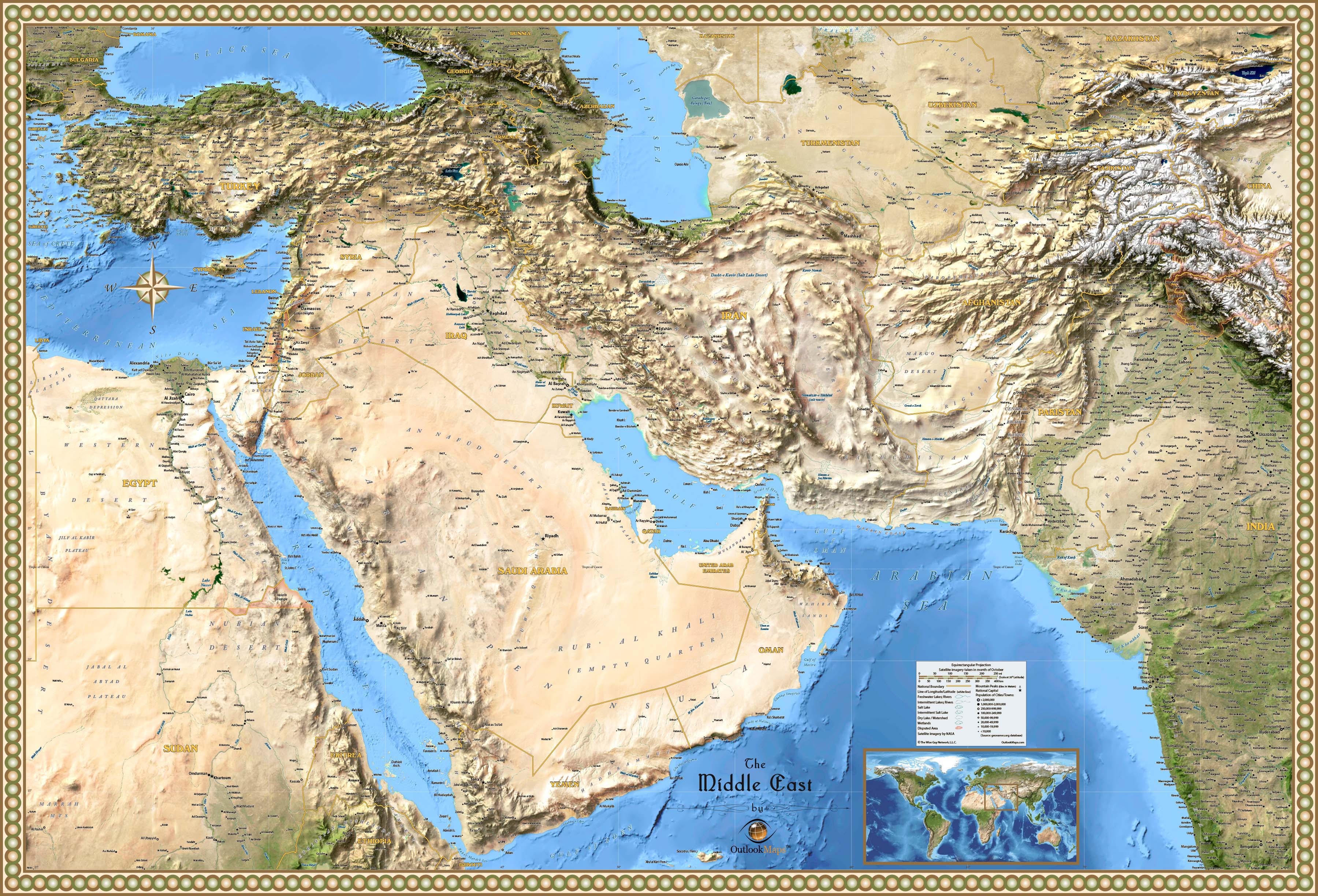 Middle East Satellite Wall Map by Outlook Maps - MapSales