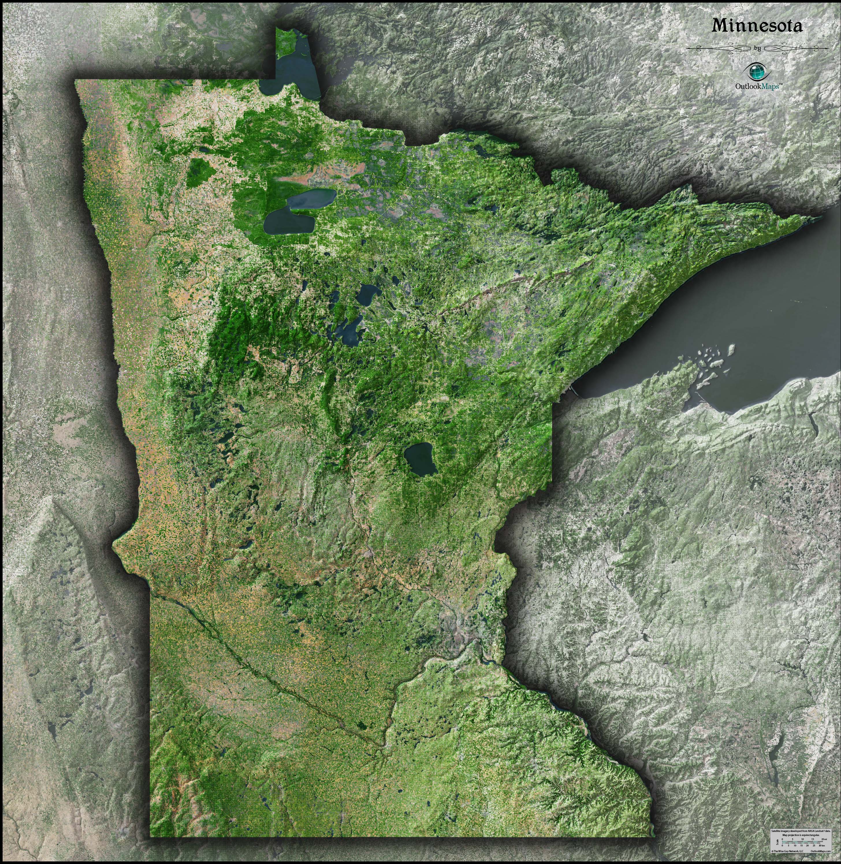 Minnesota Satellite Wall Map by Outlook Maps - MapSales