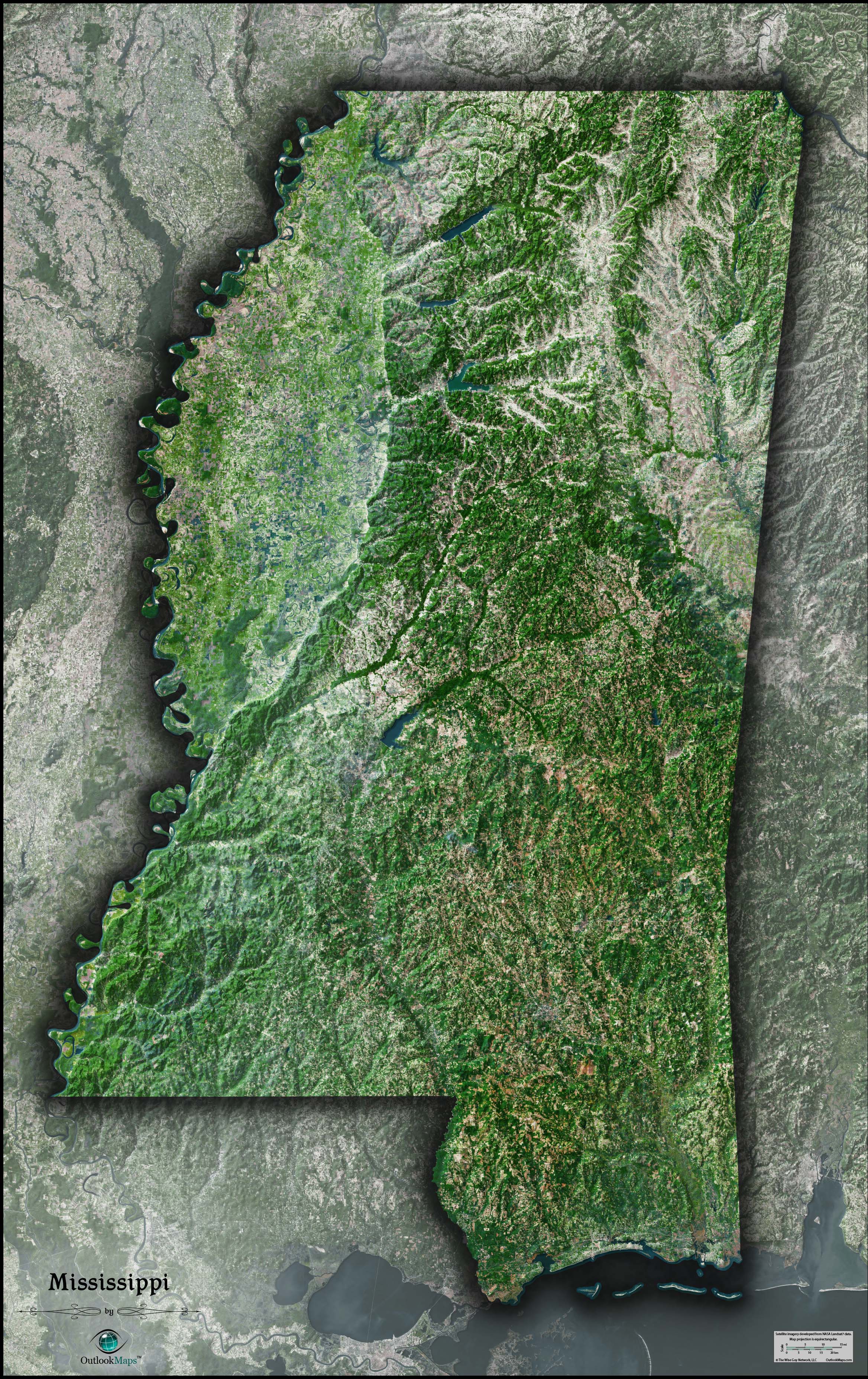 Mississippi Satellite Wall Map By Outlook Maps Mapsales 4435