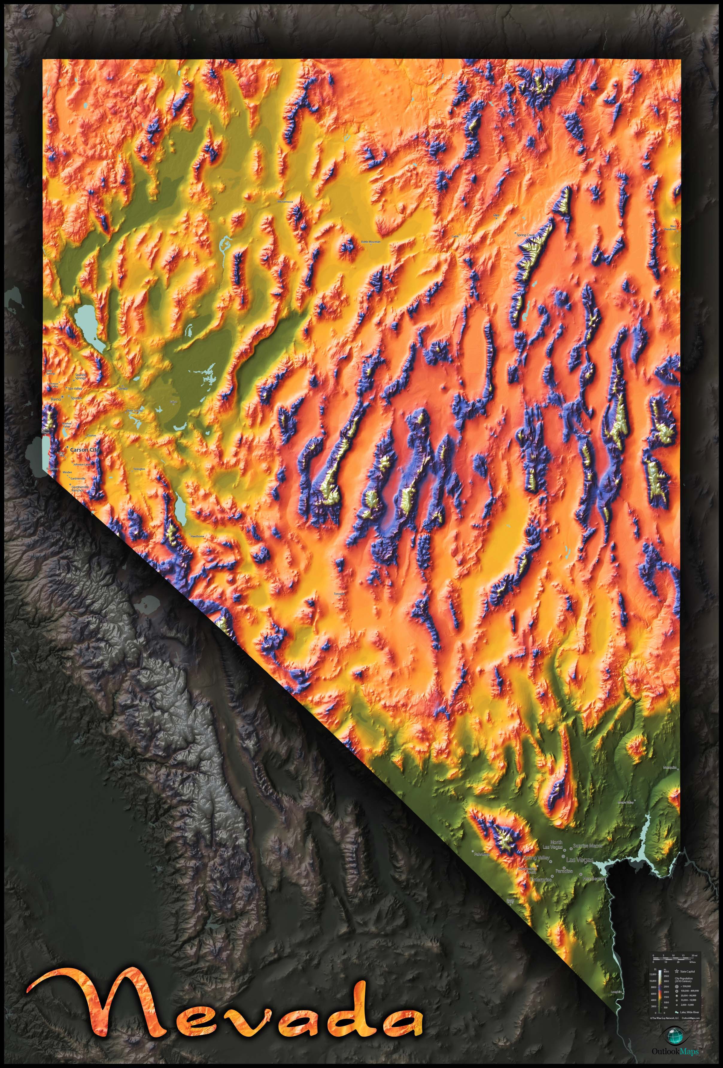 Nevada Topo Wall Map By Outlook Maps   Nevada Topo 