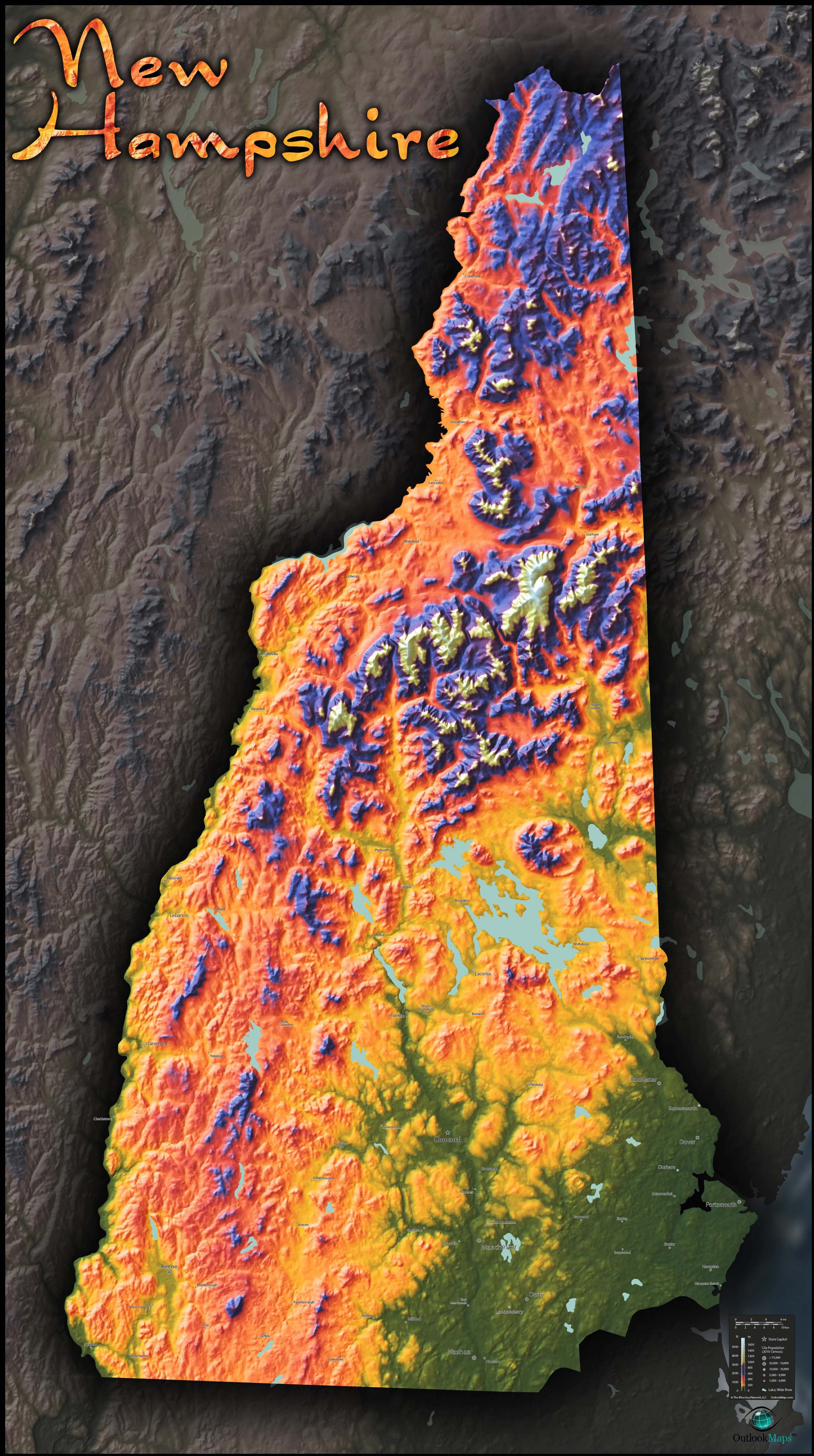 New Hampshire Topo Wall Map By Outlook Maps 7898