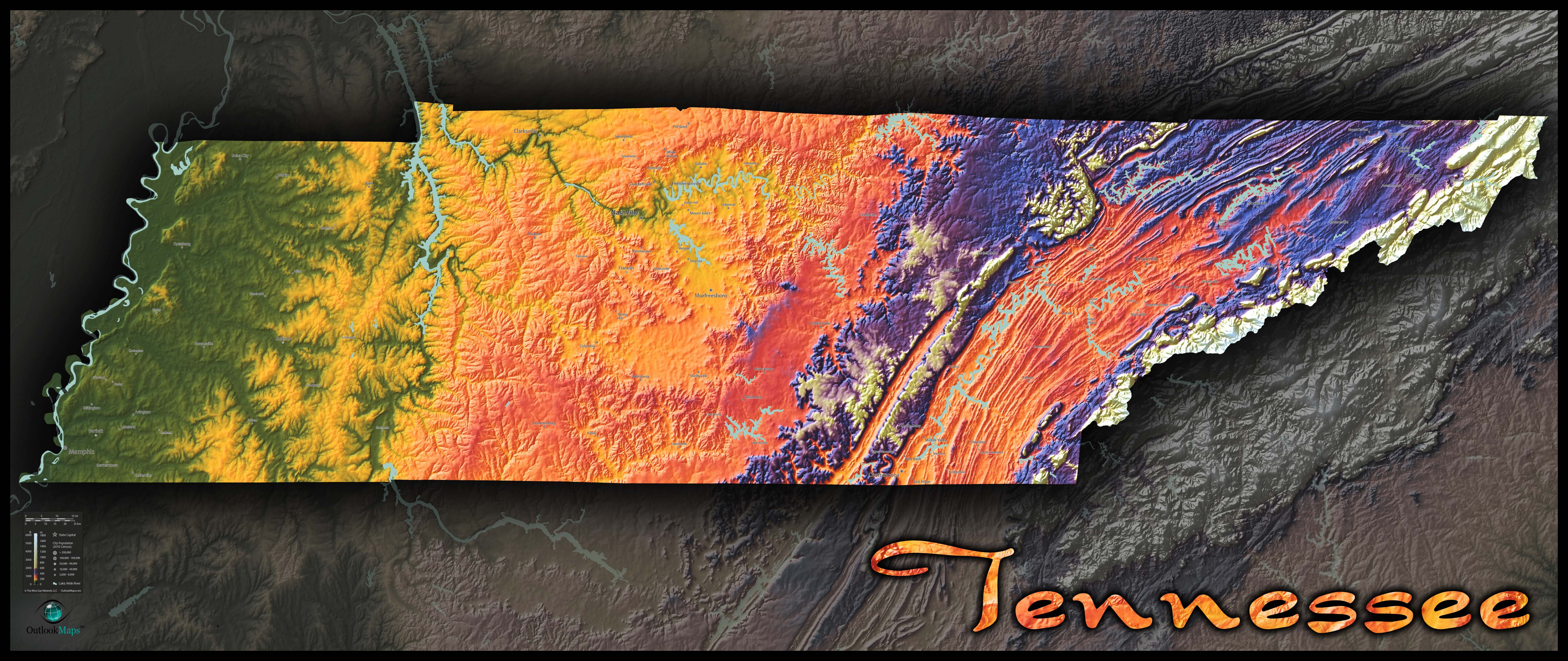 Tennessee Satellite Wall Map By Outlook Maps Images And Photos Finder 4533
