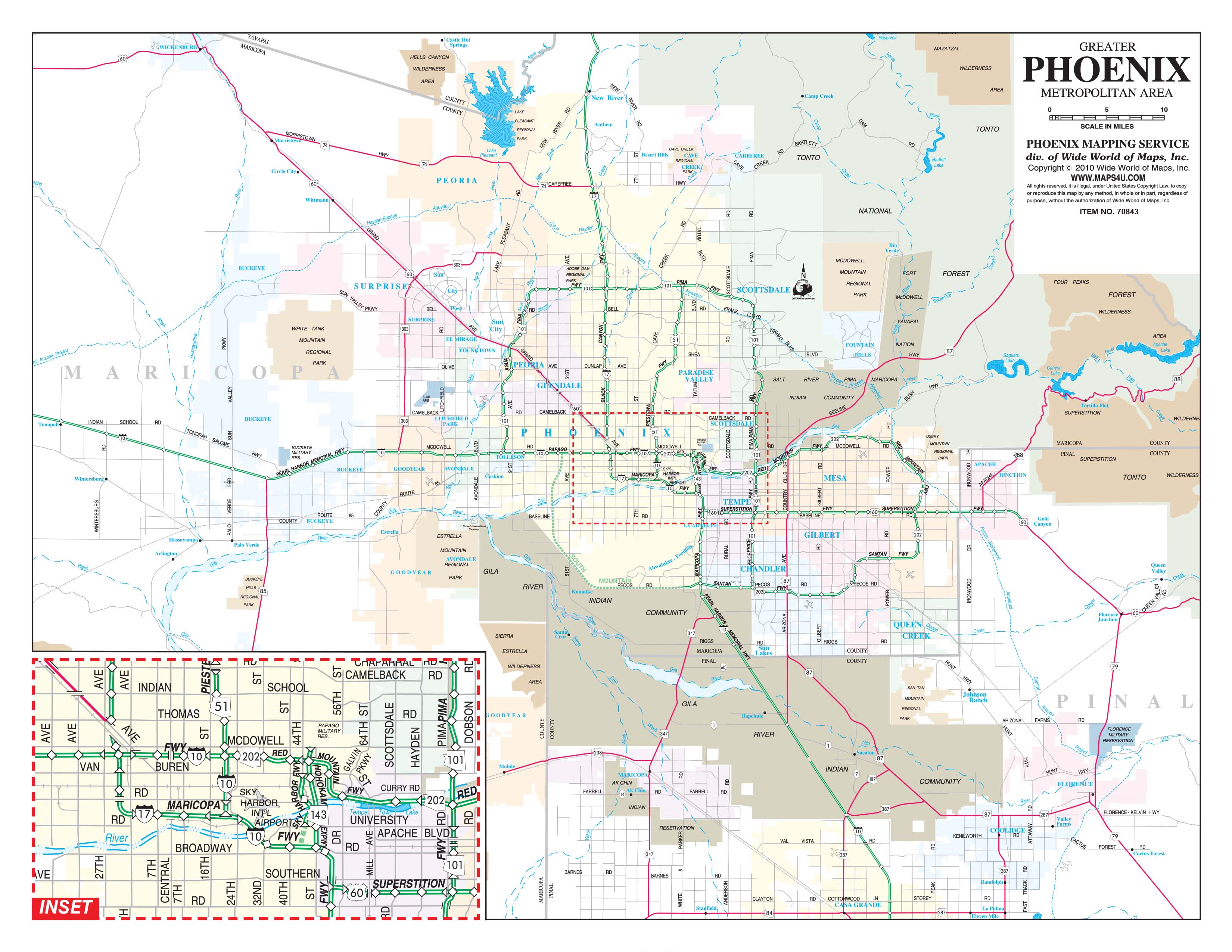 Greator Phoenix Metropolitan Area Wall Map by Wide World of Maps - MapSales