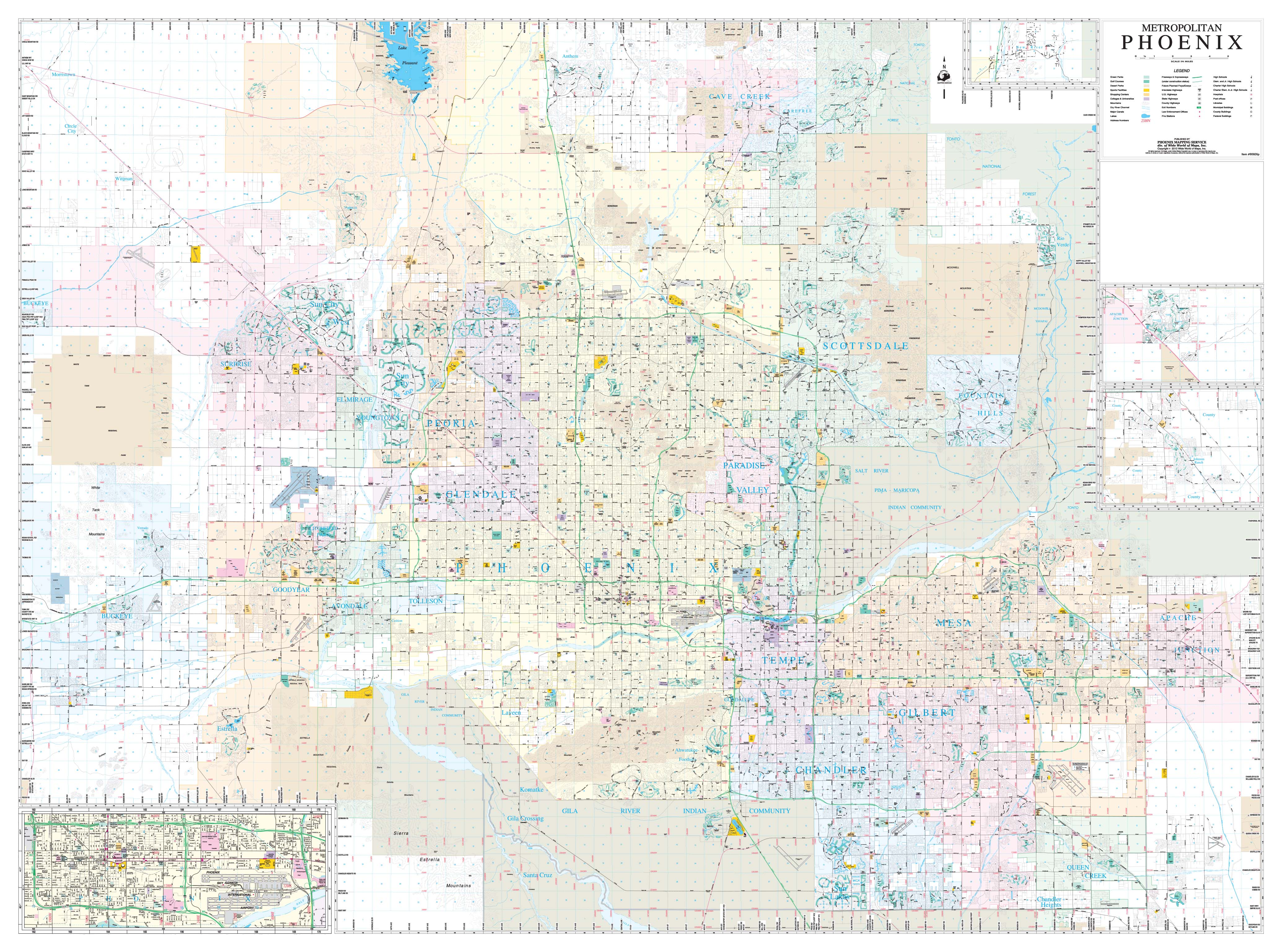 Phoenix Metropolitan Wall Map by Wide World of Maps - MapSales