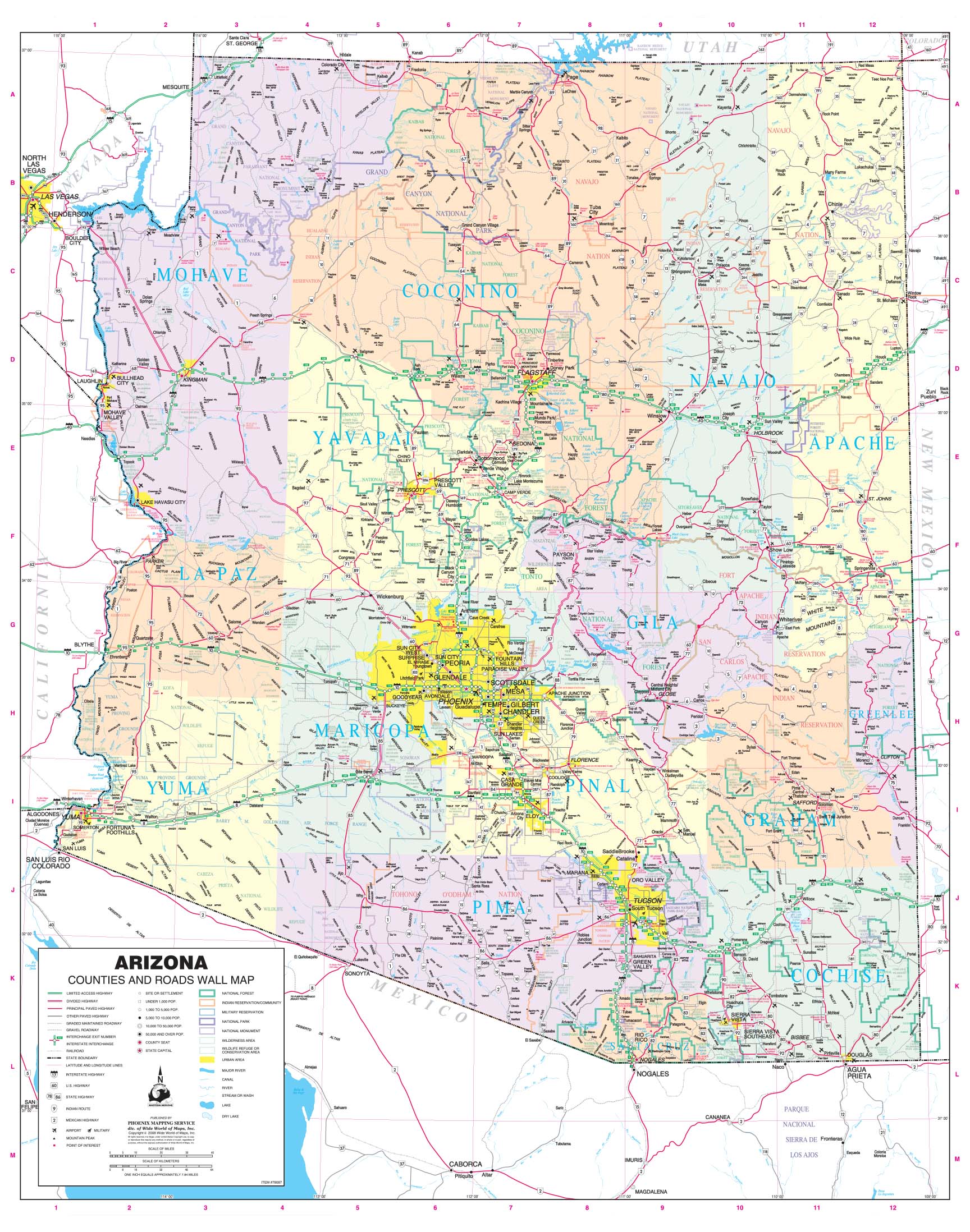 2008 Arizona County and Roads Wall Map by Wide World of Maps - MapSales