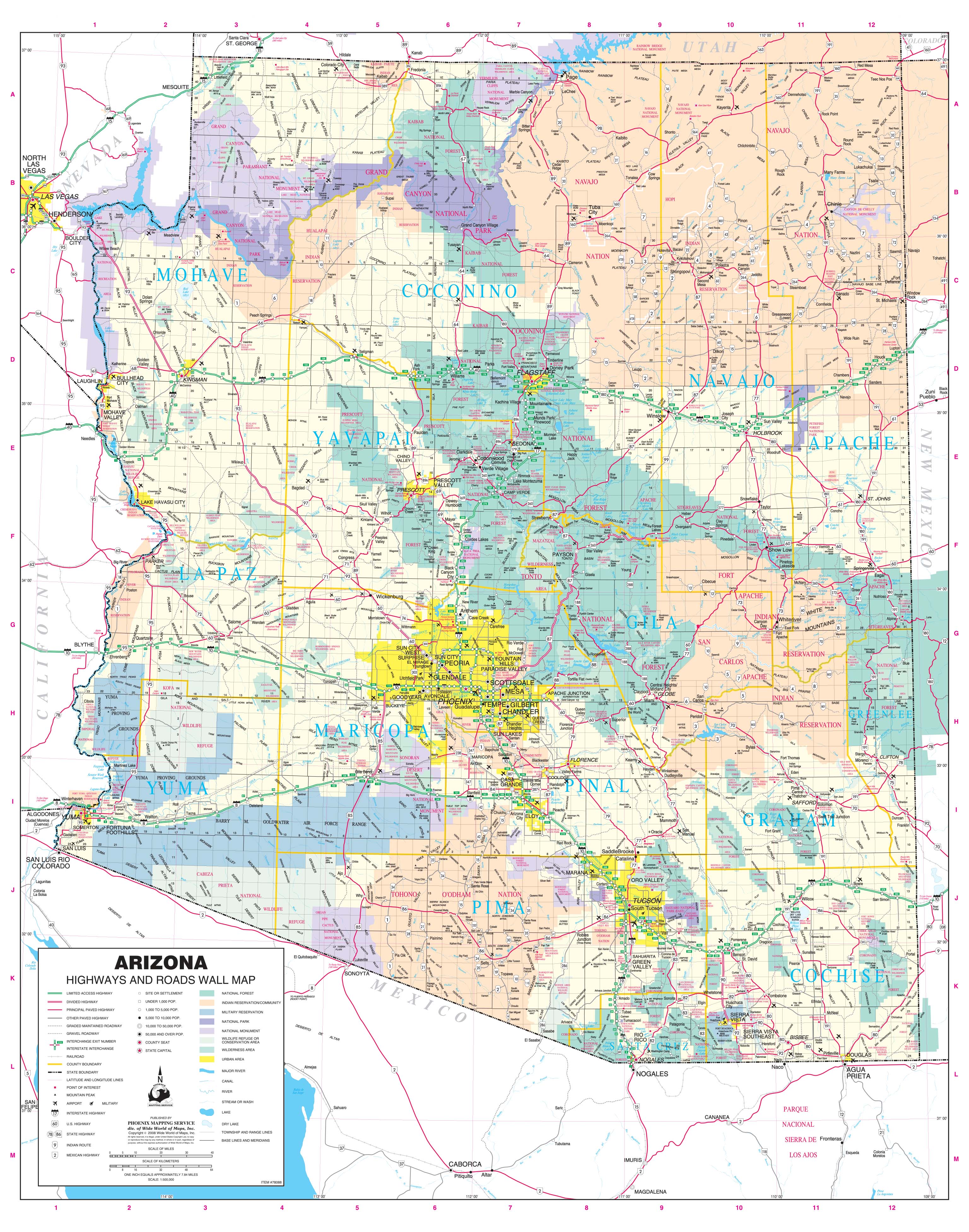 Large Detailed Roads And Highways Map Of Arizona State With All Cities ...