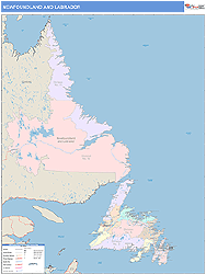 Newfoundland Labrador Wall Map Color Cast Style 2024