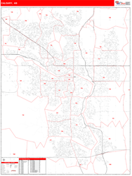 Calgary Wall Map Red Line Style 2024