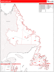 Newfoundland Labrador Wall Map Red Line Style 2024