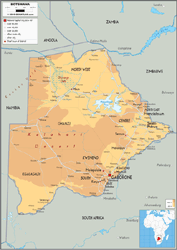 Botswana Physical Wall Map