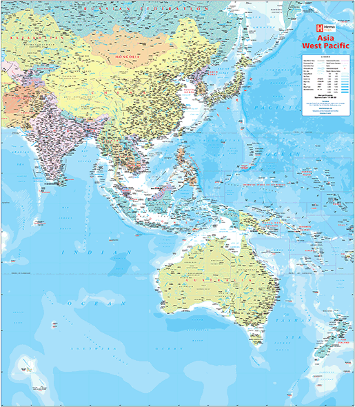 menu compromis combinatie Asia West Pacific Wall Map by Hema Maps - MapSales