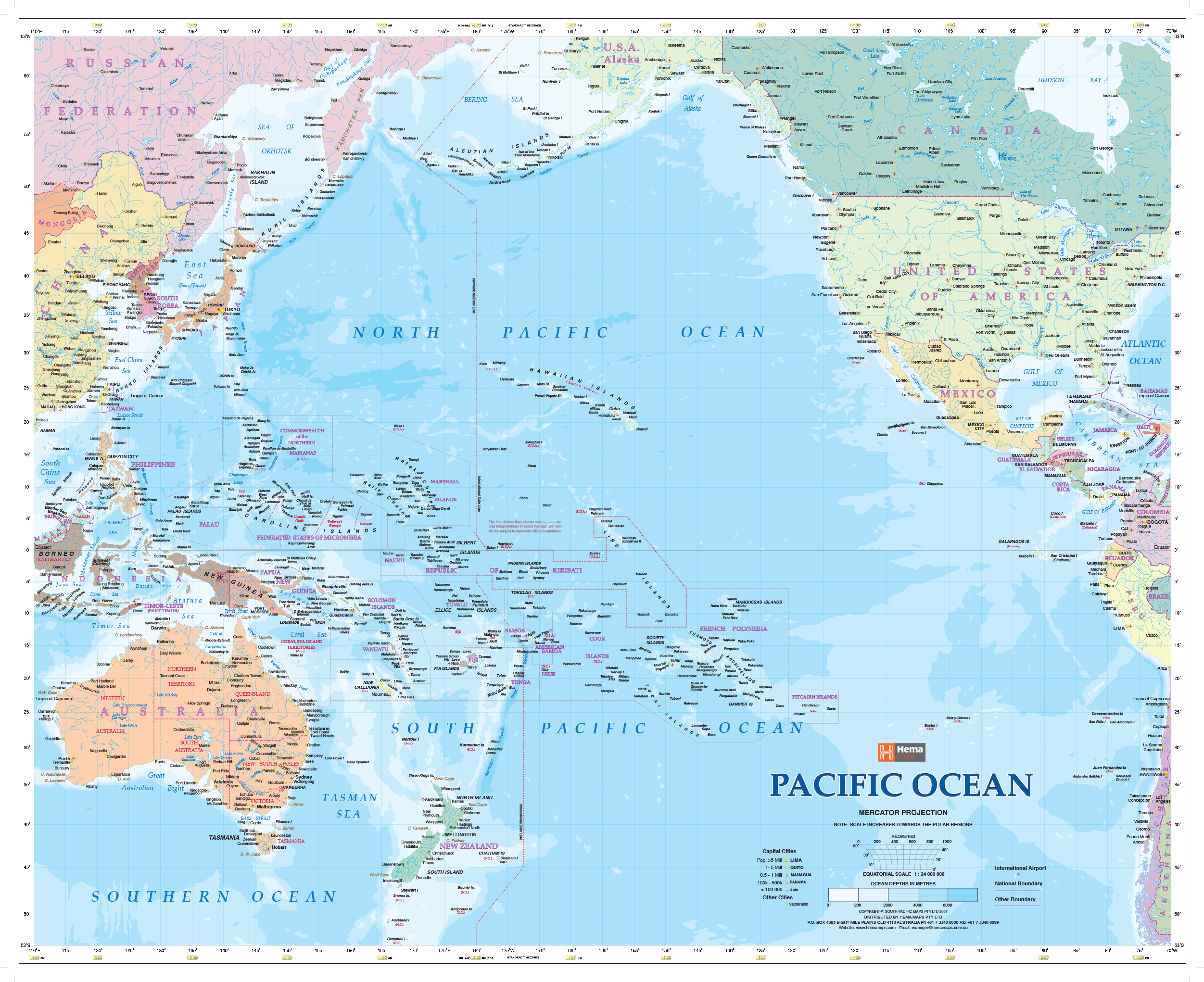 Pacific Ocean Wall Map by Hema Maps