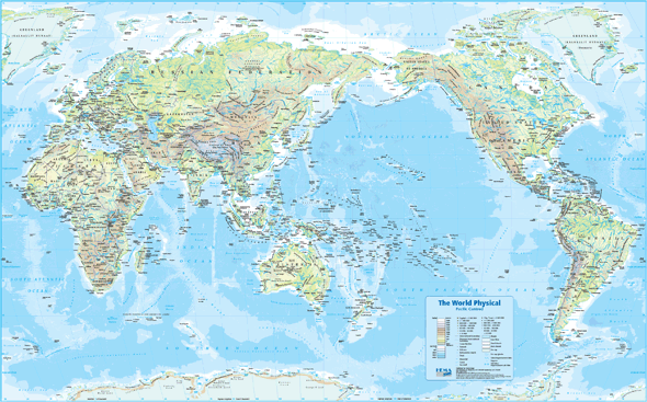 gazon Rommelig leven Pacific Centred World Physical Wall Map by Hema Maps - MapSales