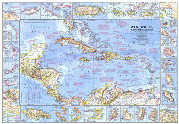 West Indies and Central America 1970 Wall Map by National Geographic ...