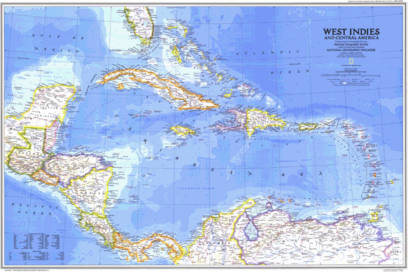 West Indies and Central America 1981 Wall Map by National Geographic ...