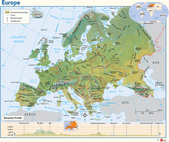 Europe Physical Wall Map by GeoNova - MapSales