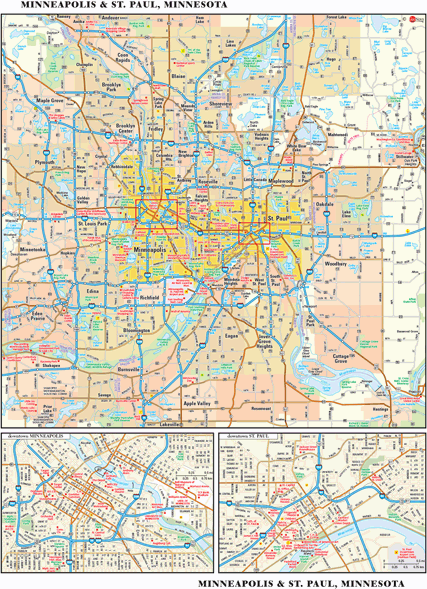 Minneapolis and St. Paul, MN Wall Map