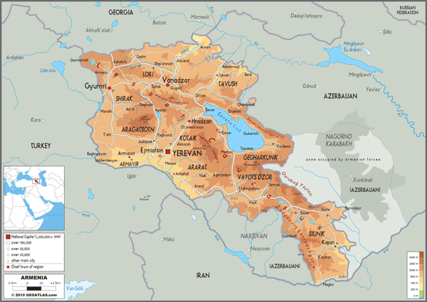 Armenia Physical Wall Map by GraphiOgre - MapSales