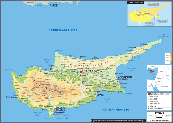 Cyprus Physical Wall Map by GraphiOgre - MapSales