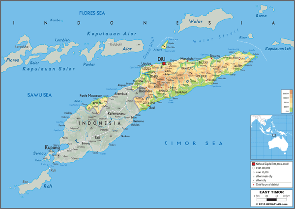 East Timor Physical Wall Map