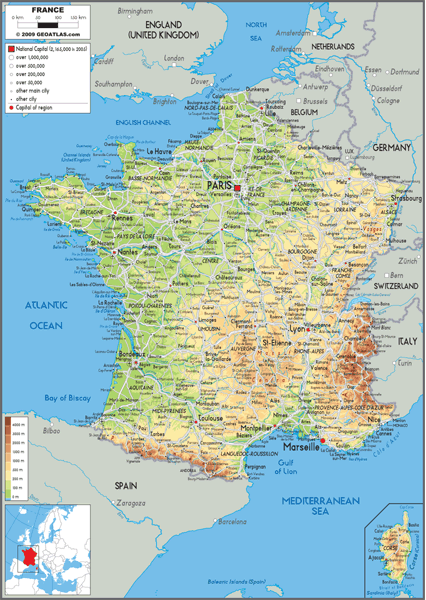 France Physical Wall Map by GraphiOgre - MapSales