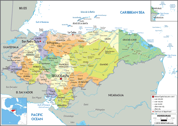 Honduras Political Wall Map by GraphiOgre - MapSales