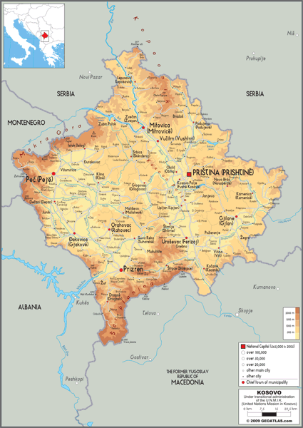 Kosovo Physical Wall Map