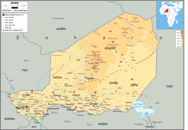 Niger Physical Wall Map