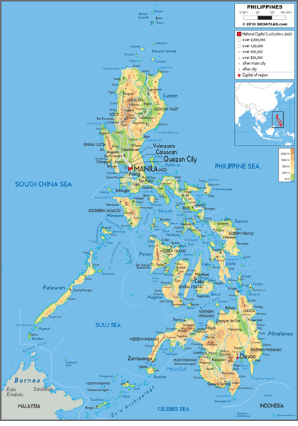 Philippines Physical Wall Map by GraphiOgre - MapSales