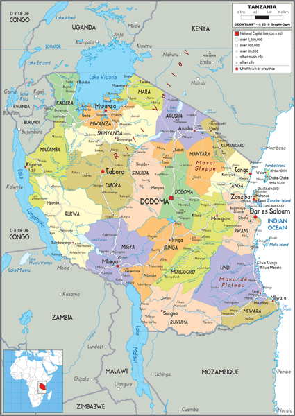 Tanzania Political Wall Map by GraphiOgre - MapSales