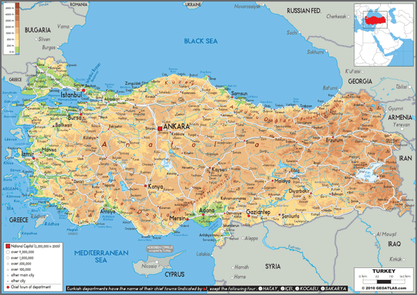 Turkey Physical Wall Map by GraphiOgre - MapSales