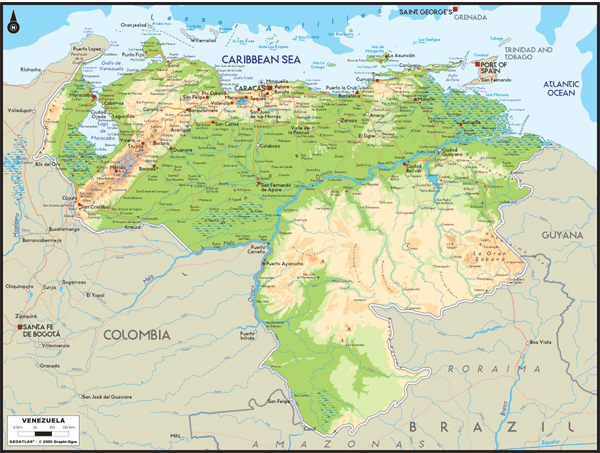 Venezuela Physical Wall Map by GraphiOgre - MapSales