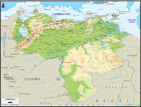 Venezuela Physical Wall Map