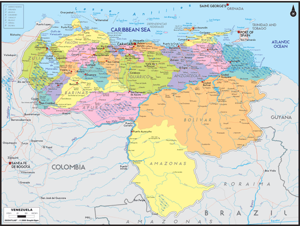 Venezuela Political Wall Map by GraphiOgre - MapSales