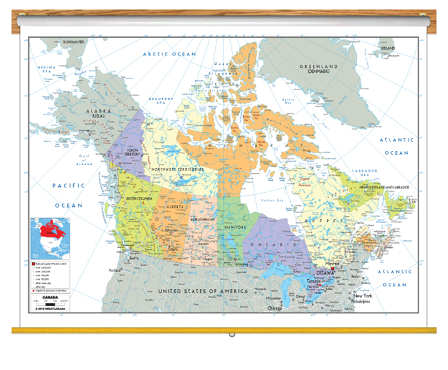 Canada Political Wall Map Classroom Pull Down