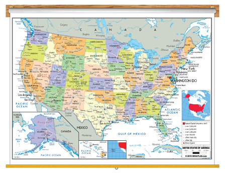 USA Deluxe Political Wall Map Classroom Pull Down