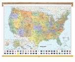 USA Political Wall Map Classroom Pull Down