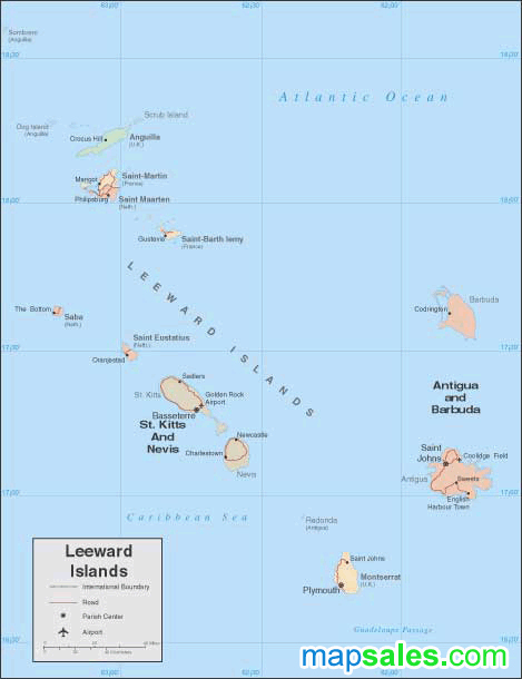 Leeward Islands Wall Map