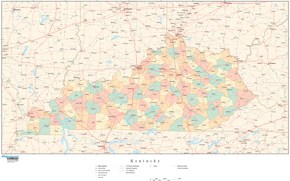 Kentucky Wall Map with Counties