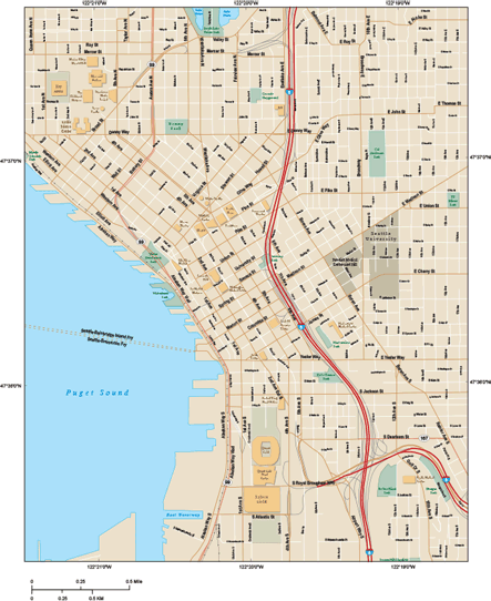 Seattle Downtown Wall Map by Map Resources - MapSales