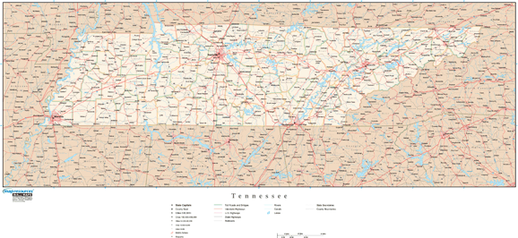 Tennessee Wall Map with Roads by Map Resources - MapSales