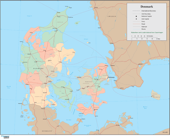 Denmark Wall Map by Map Resources - MapSales