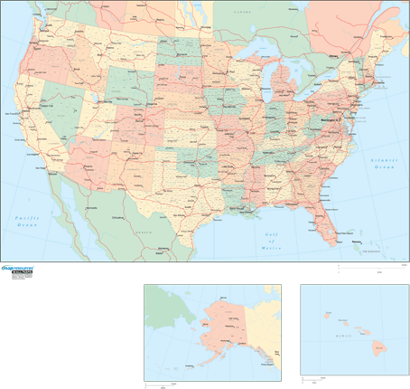 United States County Wall Map w/ Highways by Map Resources - MapSales