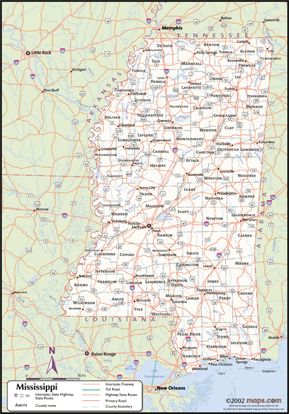 Mississippi Wall Map with Counties by Maps.com - MapSales