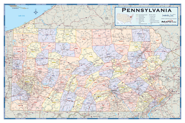 Pennsylvania Counties Wall Map By Mapsales 9723