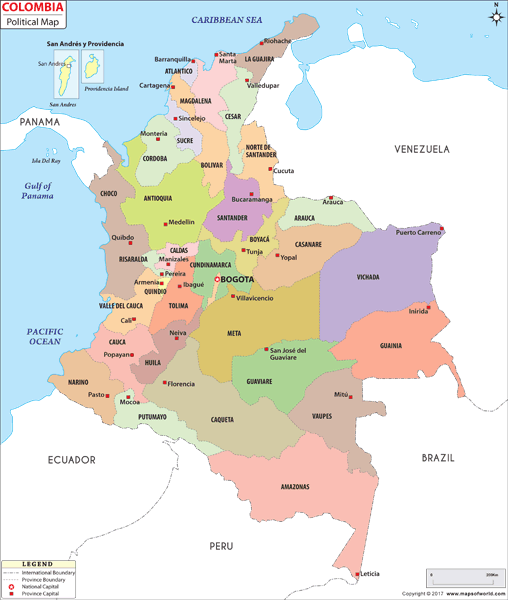 Colombia Political Wall Map by Maps of World - MapSales