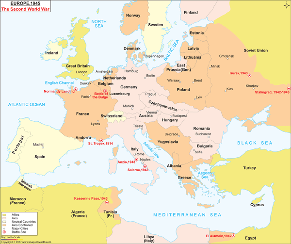 Europe 1945 The Second World War Wall Map 